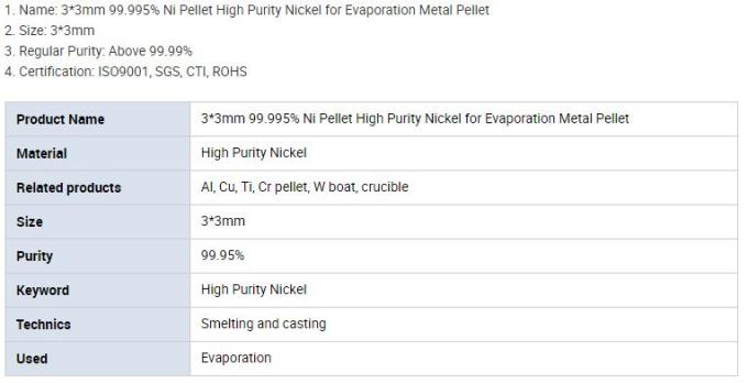 Verdampfungs-Materialien 99,999% Nickel-Kugeln Ni-Körnchen-5N für Verdampfung EB13002